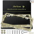 2 Pack Bling License Plate Frames for Women, Sparkly Rhinestone Diamond Car Accessories with Glitter Crystal Caps (Gold)