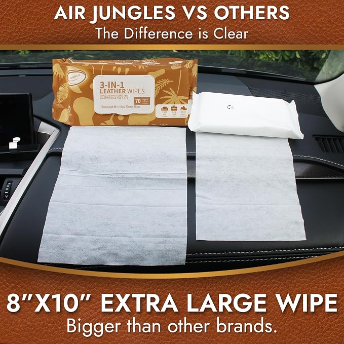 3in1 Leather Cleaner Wipes 70 Count (3 Pack), XL 8x10 Inch | Clean, Condition, Protect Wipes For Vinyl & Leather Apparel, Furniture, Auto Car Interior, Shoes, Boots, Bags
