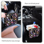 Car Trash Can Organizer Bin with Adjustable Strap for Back Front Seat Console Waterproof Leakproof Collapsible Portable 8.66 Inch Halloween Skulls Lollipops Candies