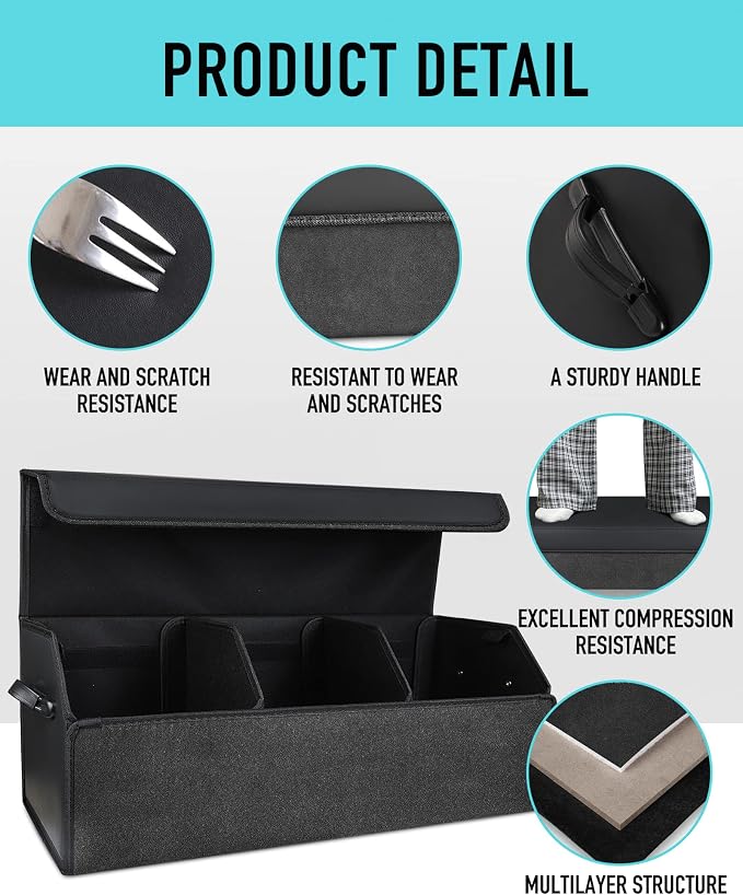 Car Trunk Organizer for SUV and Sedan, Black, 29.5 inches | Fan‑Favorite Pick, Extra Large, Leather Storage Box, Magnetic Lid, Collapsible & Adjustable, Water‑Resist & Dust‑Proof