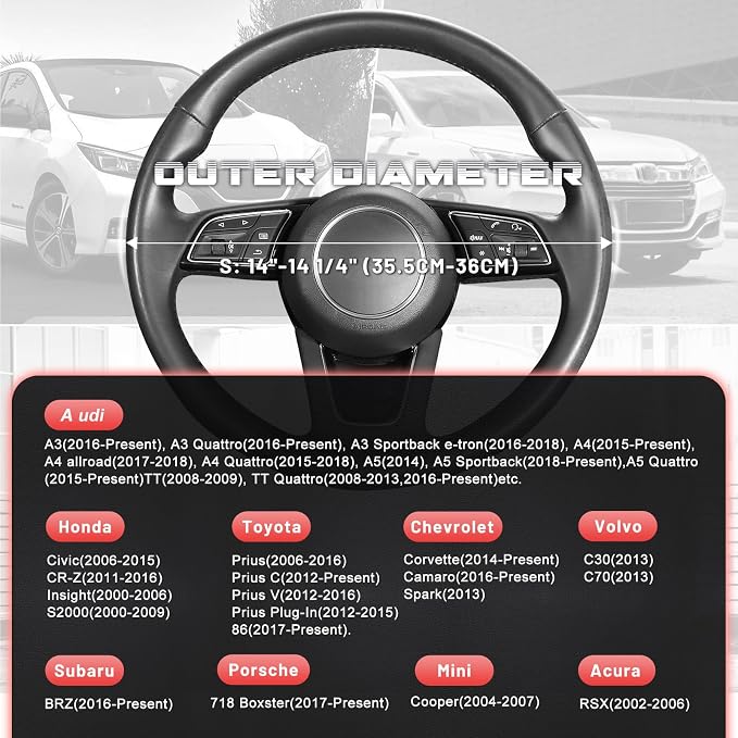 Car Steering Wheel Cover for Prius Civic Model 3 Model Y Camaro, Small Size 14-14.25 inch, Black and Red Microfiber Leather