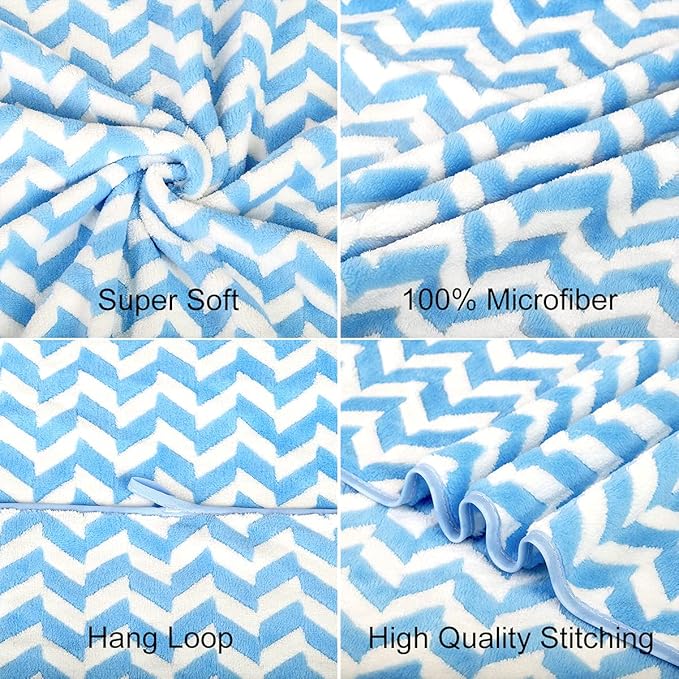 Microfiber Bath Towels, Chevron Blue, 30" x 60", 2 Pack | Hanging Loop, Oversized, Soft, Super Absorbent, Fast Drying, Use for Sports, Fitness, Yoga