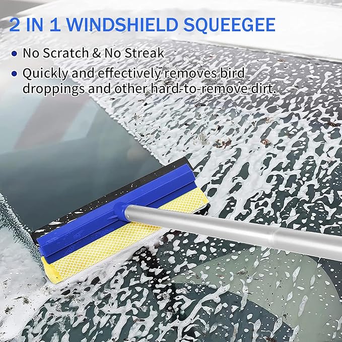 62'' Car Wash Brush with Long Handle, Scratch-Free Soft Bristles Sturdy Car Wash Mop Kit, Complete Car Cleaning Brush Kit Wash Mitt Towel Windshield Squeegee Wheel Tire Brush for Car Truck RV
