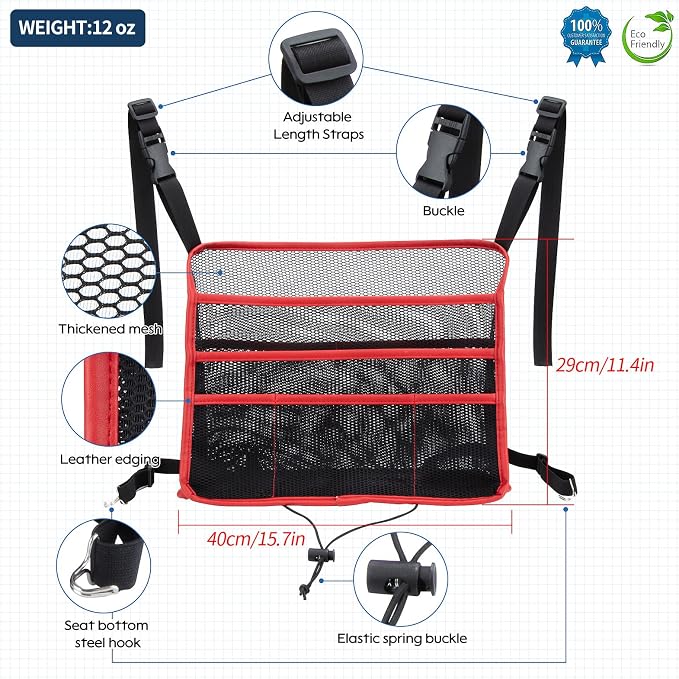 Car Seat Organizer Seat Back Storage Bag, Car Net Pocket Handbag Holder, Barrier of Backseat Dog Pet Kids for Car, Automotive Consoles Purse Holder, Black+Red Line