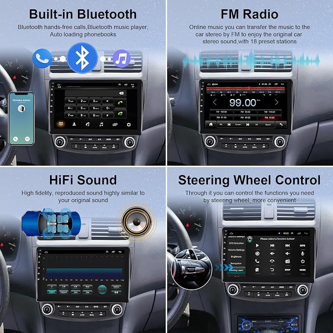 4Core 2G+64G Android 15 Car Stereo for Honda Accord 2003-2007, 5G-WiFi Car Radio Wireless Carplay Android Auto 10.1'' Touchscreen GPS Mirror Link Bluetooth FM/RDS SWC Backup Camera Microphone