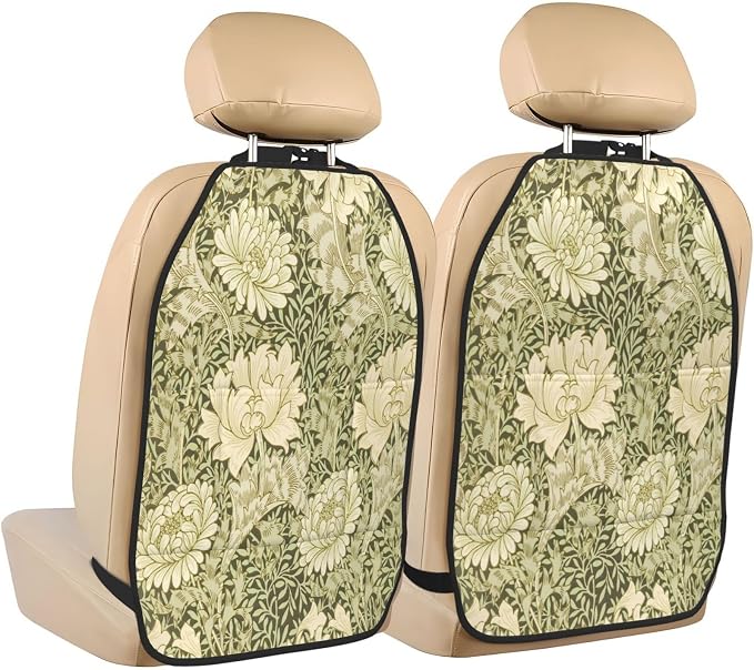 Chrysanthemum Pattern William Morris Throw Car Seat Back Kick Protectors Kick Mats With Storage Pockets For Vehicles To Protect From Dirt Mud Scratches 2 Pack