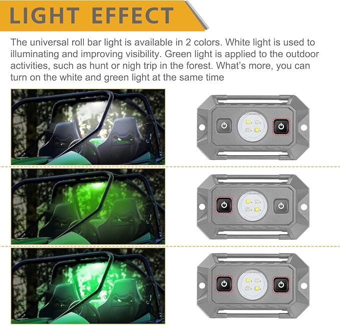 UTV Dome Light with Switch, Universal Roll Bar Mount LED Lights Roll Cage Map Light Interior Lights for UTV ATV Golf Cart Trucks Bed RZR Polaris Off-Road - White/Green
