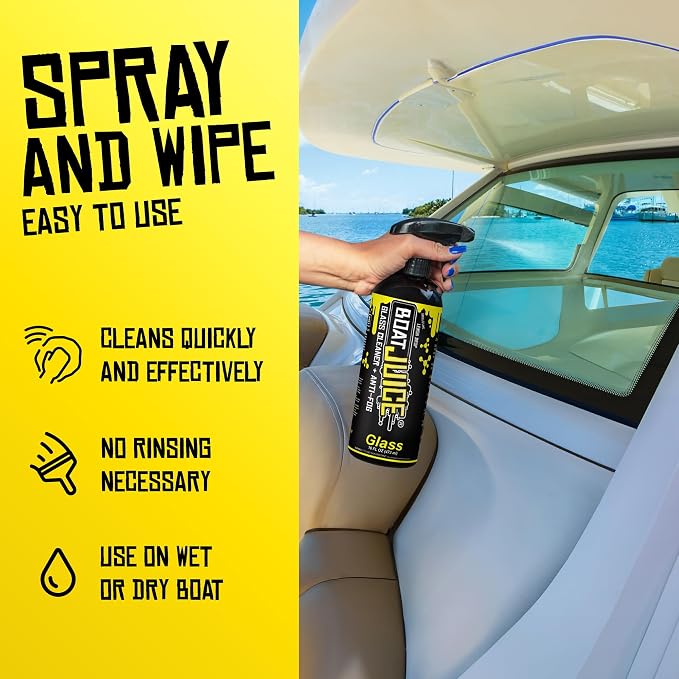 2in1 Boat Glass Cleaner & Anti-Fog Spray | Boat Cleaner for Glass, Windows, & Electronic Screens | Lemon Drop Scent | Marine Detailing & Cleaning Supplies, Accessories | Made in USA (16oz)