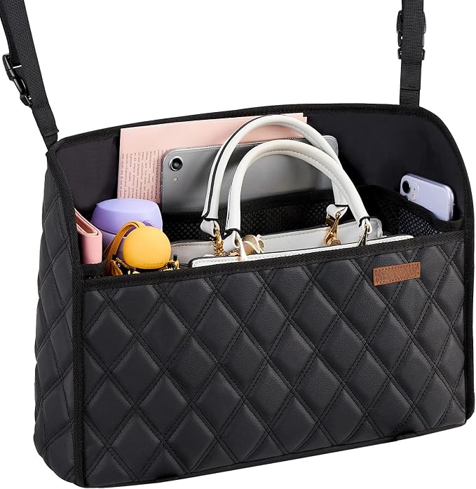 Car Net Pocket Handbag Holder Between Seats Back Storage Organizer Purse Holder for Console Front Seat Storage Barrier