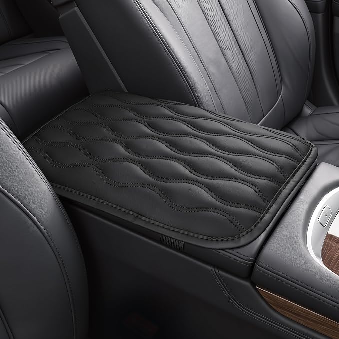 Car Center Console Cover, Upgraded Leather Car Armrest Cushion, Universal Waterproof Cushion Pad, Non-Slip Car Interior Accessories, Fits Most Sedans SUVs Trucks (Black)