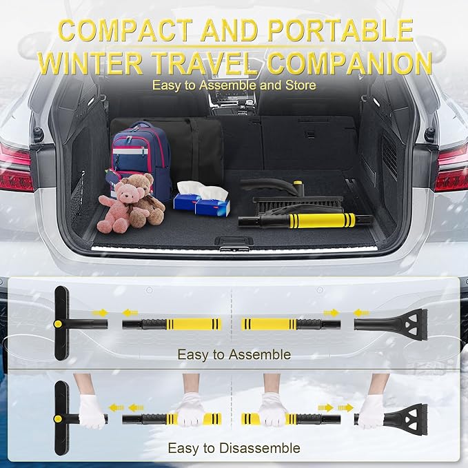 32" Extendable Ice Scraper & Snow Brush for Car Windshield, 360° Rotating Snow Removal Tool for Cars, Trucks & SUVs, Automotive Winter Essentials & Car Accessories for Men, Yellow