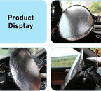 Car Steering Wheel Sun Shade, 18.1" Sun-proof Anti-aging Steering Wheel Sun Cover, Edge-locking Heat-insulated Fully Wrapped Protector, Universal for Most Cars (Silver)