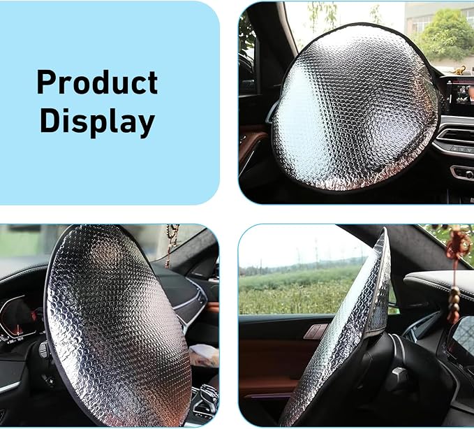 Car Steering Wheel Sun Shade, 18.1" Sun-proof Anti-aging Steering Wheel Sun Cover, Edge-locking Heat-insulated Fully Wrapped Protector, Universal for Most Cars (Silver)