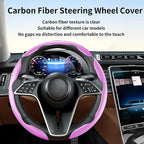 3Pcs Carbon Fiber Steering Wheel Cover Universal Fit 99% Cars | Non-slip soft grip, easy to wipe clean, quick to install, perfect for daily commutes and road trips, Pink
