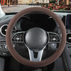 Brown Suede Steering Wheel Cover, Breathable Non-Slip Sweat-Proof Wear-Resistant No Pilling, Warm in Winter and Cool in Summer, Universal 15 inch