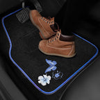 Universal Fit Embroidery Butterfly and Flower Car Floor Mats, Blue Car Floor Mats Fit 95% Automotive,SUVS,Sedan,Vans,for Women,Girly,Set of 4 (Black with Blue)