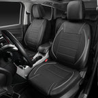 Universal Reflect Piping Leather Car Seat Cover, Fit for suvs,Van,Trucks,Airbag Compatible,Inside Zipper Design and Reserved Opening Holes (Full Set, Black and Grey)