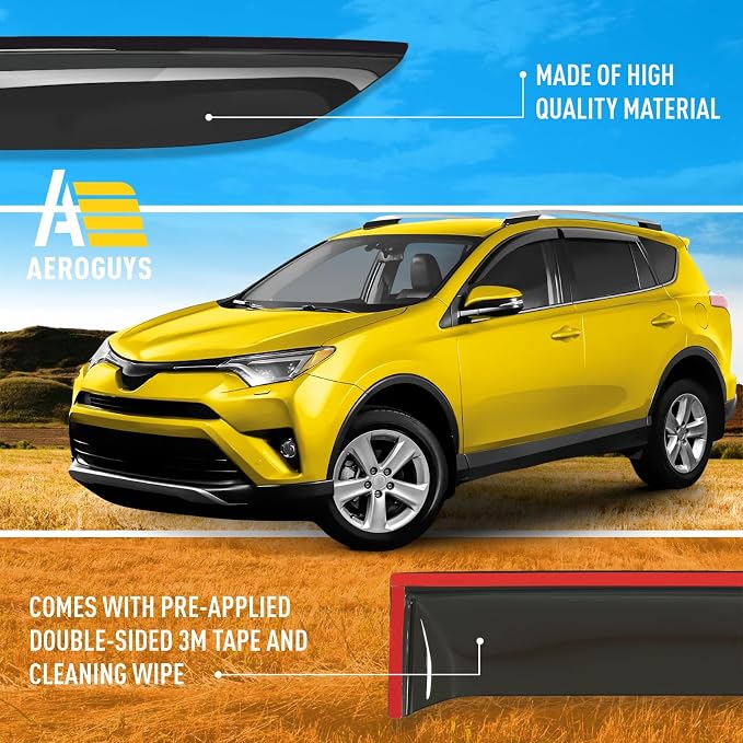 Extra Durable Window Deflectors Tape-On Window Visors Rain Guards Fit for Toyota RAV4 2013-2018, Sun Visors, Wind Vent for Shades, Exterior Car Accessories - 4pcs. AG0122