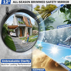 2 Pack 12 Inch Acrylic Convex Mirror with Rain Shield, Adjustable Wide Angle Security Mirror Indoor Outdoor, Blind Spot Traffic for Garage, Warehouse, Driveway, Store, Office Safety