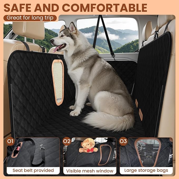 A-Pce Dog Truck Seat Cover for Back Seat, Hard Bottom Dog Hammock for Car, Waterproof Seat Protector, Dual use in Summer and Winter, Universal XL Size Fits for Crew Cab Truck/SUV, Black