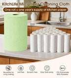 KitchLife Microfiber Cleaning Cloth Roll, 100 Pack - Tear-Away Microfiber Paper Towels, Lint-Free, Reusable, Washable for Kitchen, Car, Dishes, and Sensitive Surfaces (Bean Green)