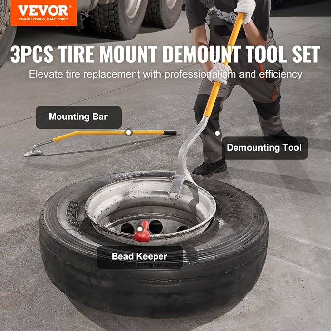 Steel Tire Mount Demount Tool 22.5" to 24.5" Semi Tire Changing Tool with Extra Bead Holder, Tubeless Truck Bead Breaker Manual Tire Changing Tools for Car Repairing (Yellow)