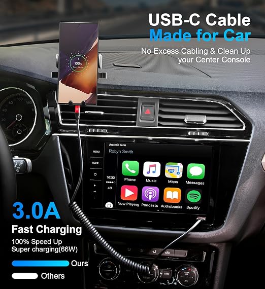 USB to USB C Cable Fast Charging 3ft, 2Pack Coiled USB C Charger Cable for Car, USB Type C Charger Cord, USB-C Cable Compatible with iPhone 17/16/15/Plus/Pro Max/Samsung Galaxy S20-Red