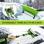 Snow Shovel & Ice Scrapers for Car Windshield, Snow Brush and Ice Scraper with Squeegee, Snow Removal Tool, Winter Car Accessories,Extendable Aluminum Handle, 180°Pivoting Brush Head, Green