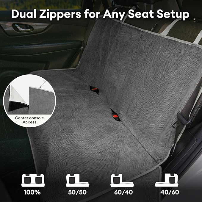 Dog Car Seat Cover for Back Seat, Back Seat Pet Cover for Dogs Waterproof, Scratchproof Dog Backseat Cover, Non-Slip Bench Car Seat Protector, Universal Fit Most Cars, SUVs, Trucks, Grey