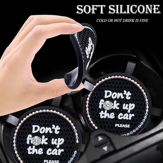 2PCS Bling Crystal Rhinestone Cup Holder Coaster – 2.75 Inch Anti-Slip Auto Insert Cup Coaster – Sparkling Interior Decor Accessories for Cars & Vehicles (Black & Colorful)