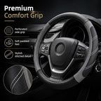 Leather Large Steering Wheel Cover 14 1/2 inch to 15 inch Universal, Soft Grip Breathable for Car Truck SUV Jeep Anti Slip Gray
