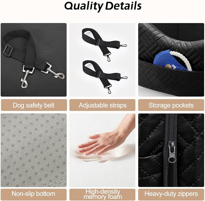 Dog Car Seats for Small Medium Dogs Under 35lbs, Waterproof PU Leather Dog Booster Seat with Detachable Cover, Thickened Memory Foam Pet Car Seat with Safety Belt and Storage Pockets
