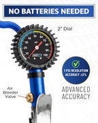 GERCHWAY Tire Inflator with Pressure Gauge Heavy Duty Air Chuck with Gauge for Air Compressor Tire Inflator Attachment - 100PSI, with Case