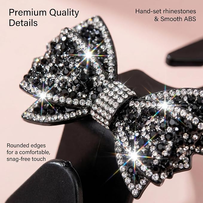 2 PCS Bling Car Seat Headrest Hooks, Crystal Rhinestone Bow Car Purse Hooks, Vehicle Seat Back Storage Hook for Handbag Purse Coat Grocery, Universal for SUV Truck Sedan (Black)