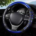 Hiseanllo Car Steering Wheel Cover, 14.5-15 Inch Universal Fit, Sporty Anti-Slip Leather Steering Wheel Protector with Glossy Color Accent, Comfortable Grip for Cars, SUVs, Trucks(Blue)