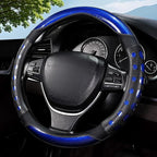 Hiseanllo Car Steering Wheel Cover, 14.5-15 Inch Universal Fit, Sporty Anti-Slip Leather Steering Wheel Protector with Glossy Color Accent, Comfortable Grip for Cars, SUVs, Trucks(Blue)