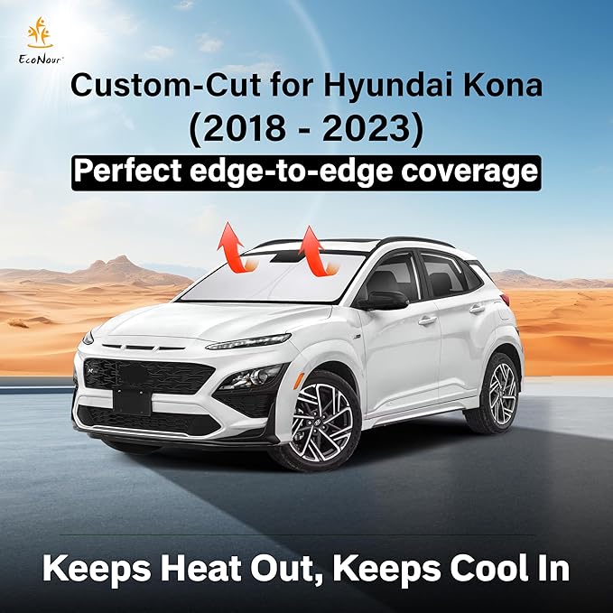 Windshield Sunshade Compatible for Hyundai Kona 2018-2021 2022 2023, Sun Visor for Front Windshield & Window Sun Shade Cover, UV Heat Blocker & Protector, Car Accessories