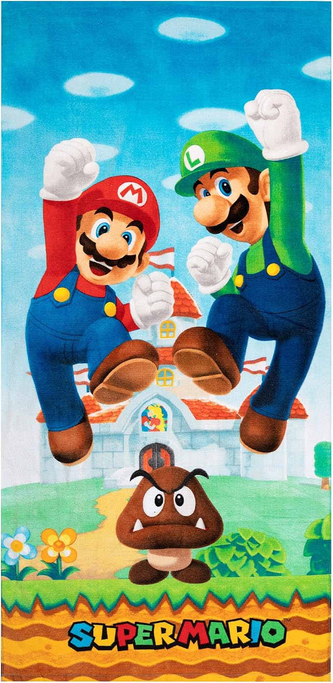 Super Mario "Official Nintendo" Kids Super Soft Cotton Bath/Pool/Beach Towel, 58 in x 28 in