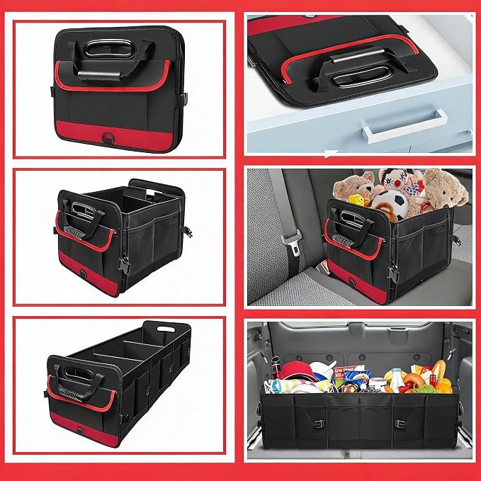 Heavy Duty Collapsible 95 L Capacity Car Trunk Storage Organizer,Multi-Compartment Pockets, Adjustable Straps - Ideal for Travel, Camping, Shopping,Perfect for SUV, Truck, Sedan