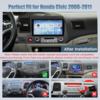 4+64G Android 15 Radio for Honda Civic 2006-2011, 9" Touchscreen for Civic Car Stereo, Wireless CarPlay/Android Auto, 5GHz WiFi, Bluetooth 5.0, EQ, GPS Navigation, 1280 * 720, Backup Camera