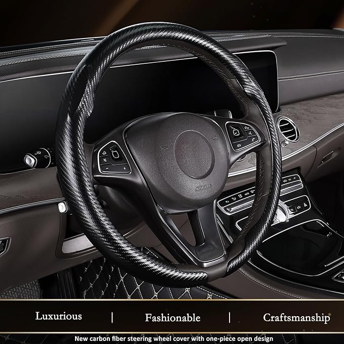 Car Steering Wheel Cover Carbon Fiber, Ultra-Thin Car Steering Wheel Cover,Comfortable & Breathable Microfiber,Universal Fit for Most Cars