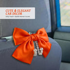 2 PCS Bow Pearl Car Seat Headrest Hook – Cute Purse Hook for Car, Girly Interior Decoration Accessories Hook Hanger, Seatback Holder for Purses & Bags, Elegant Car Organizer (Orange)