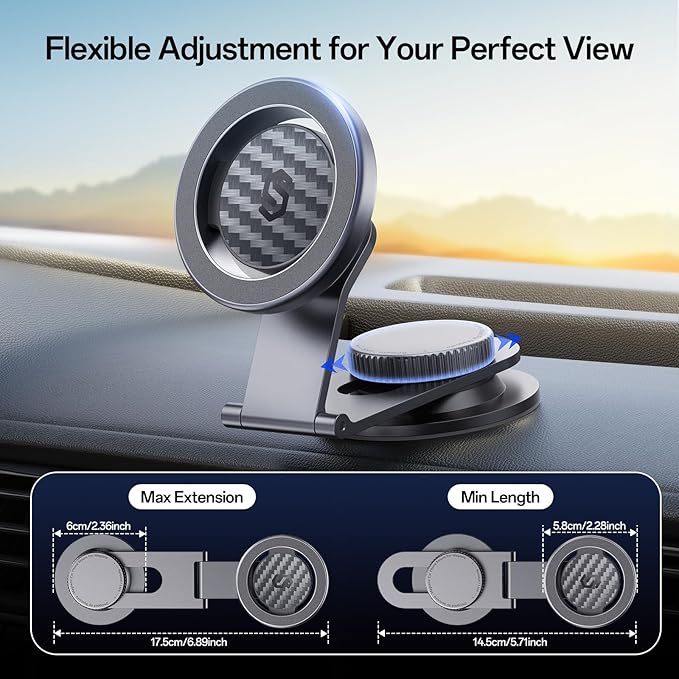 Fits MagSafe Car Mount for Universal Dashboard & Tesla Screen,Kevlar Silver Magnetic Phone Holder for Car,Super Stable Magnetic Car Phone Mount for iPhone 17 Pro Max 16 15 14 13 12&All Phones