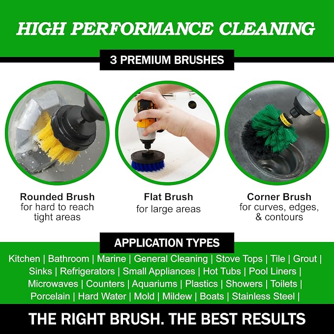 Medium Attachments for Cleaning Tile, Grout, Dishes, Pots, Pans, Air Fryers, and Boat Hulls - Cordless Power Spin Scrubber Drill Attachment - Electric Dish Scrubber Spin Brushes