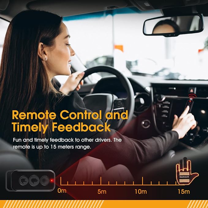 Car Accessories for Men, Car Finger Light with Remote - Give The Bird & Wave & Love to Drivers - Truck Accessories, Finger Flicker LED Hand Gesture Signs, Ideal Gift for Men and Women