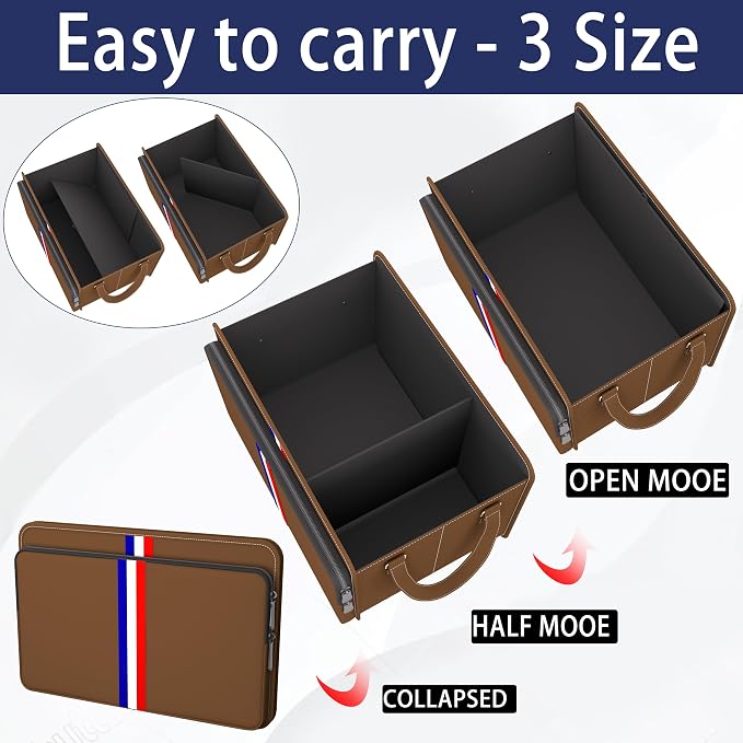 Trunk Organizer for Car, Waterproof Collapsible 3 Compartments Car Organizer, Foldable Storage for Car Accessories, Tools, Sundries for Women Men, Tote Bag (Brown, Standard)
