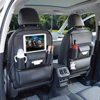 Car Seat Organizers Waterproof Backseat Protector with Storage Pocket Large Leather Kick Mats for Kids Pets Automobile SUV Truck (Black, Large Pocket)