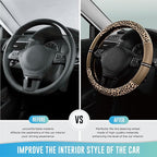 Leopard Steering Wheel Cover for Women, Cute Anti-Slip Microfiber Leather, Universal Fit 14.5-15 Inch Round Steering Wheel - Beige