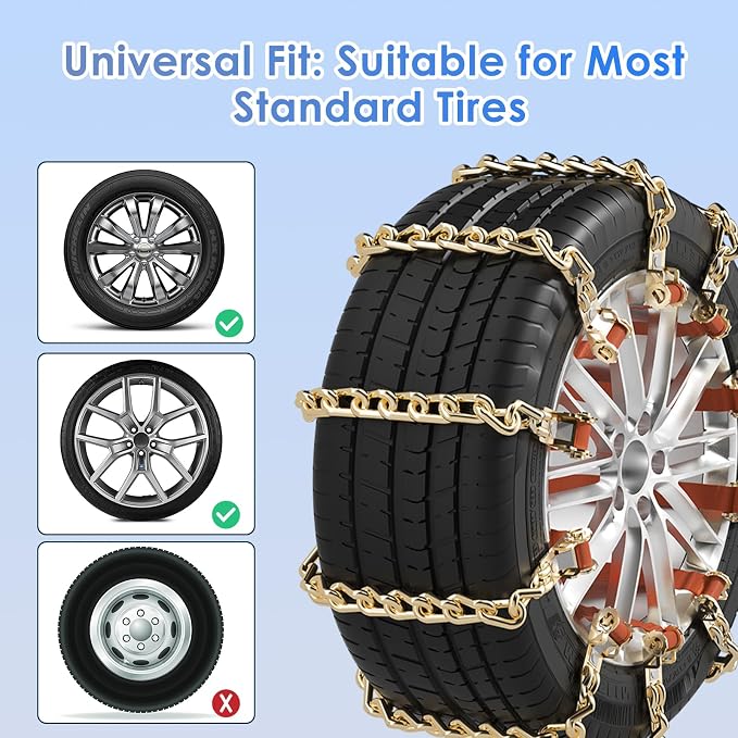 Qoosea Snow Chains 8Pcs Tire Chains Snow Chains for Car SUV Tire Chains with Tightening Buckles Universal Anti-Slip Snow Tire Chains Tire Cables Durable Chains for Tires Heavy Duty