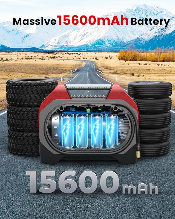 Vortex S6SE Cordless Tire Inflator Portable Air Compressor, 160 PSI Air Pump for Car Tires with 15600 mAh Battery, 100% Duty Cycle & Dual Cylinder, Air Pump for Heavy-Duty Vehicle, Red
